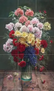 Tile Mural Still life flowers violet R. Schleyer Backsplash Art Marble Ceramic
