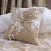 European Vintage Linen Lace Wedding Nuptial Ring Bearer Marriage Pillow Holder