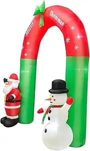 kokiya Santa Claus Arch 8ft W/LED Lights Props Airblown Decorations Nativity Tethers Inflatable Snowman for Christmas Yard Party Holiday