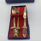 Vintage MCM Star House Thailand Mini Silverware Fork, Knife & Spoon Bronze