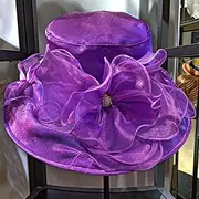 [KTLSHY] Foldable Brim Summer UV Hat Purple Ladies Fascinator Hats Wedding Classic Sun Hat Beach Sun Straw Hat Hats for Women Flower Hats Large Wide Brim Fedora Organza Hat Church