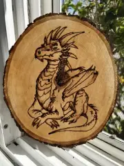 Pyrography wood burning Coaster Cutting Cheese Board Centerpiece Gift Dragon