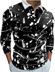 [Generic] Mens Long Sleeve Polo Shirts Tie Dye Print Shirt Quarter Zipper Golf T-Shirts Casual 1/4 Zip Pullover Tops Blouses