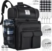 ITHWIU Picnic Backpack for 4 Person with 2 Insulated Leakproof Cooler Compart...