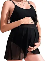[Harssidanzar] Maternity Bikini Set Two Piece Swimsuit Sheer Mesh Maternity Bathing Suits Suit Swimwear KL303US
