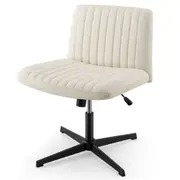 Costway Home Office Reclining Leisure Chair Swivel Desk Chair w/Linen Vertical Strip/Cushion/Back Computer Lounge Chair for Makeup Study Work White