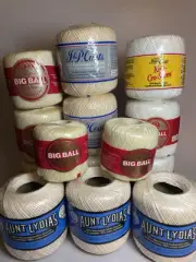 Lot 15 Crochet Thread White & Cream Clark Big Ball Aunt Lydia J&P Coats And More