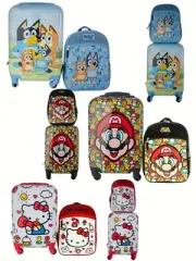 Kids Licensed Carry-on & Backpack Luggage Set, Bluey/Hello Kitty/Super Mario NI
