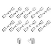 20Sets 8mm Leather Cord End Caps with Lobster Claw Clasps, Silver Tone