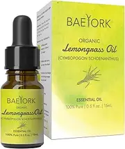 Baeyork Organic Lemongrass Oil 15 mL (0.5 Fl. Oz.) - 100% Pure Essential Oil for Aromatherapy, Diffusers, and DIY