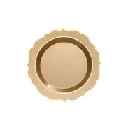 8" Gold Round Dessert Plates With Gold Scalloped Rim Party Wedding Tableware