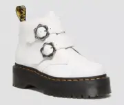 Dr. Martens Women's Devon Flower Leather Platform Boots White Booties Sz 7 NEW