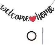 Viiotu Welcome Home Banner, Welcome Home Banners Flag, Glitter Bunting Backdrop with Shiny Powder, Welcome Rope & Easy Assembly for Home Decor, Housewarming, Military Homecomings, Family Celebrations (Black+Red)