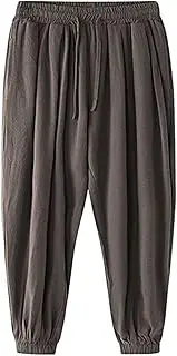 [Maiyifu-GJ] Men's Cotton Linen Pants Sweatpants Lightweight Elastic Waist Summer Casual Pants Drawstring Athletic Trousers