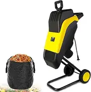 Electric Garden Shredder, 2500W Wood Chipper with 50L Collection Bag, Reversible Steel Blades, Large Funnel Opening, Safety Shut-Off, Garden Mulcher for Leaves and Branches