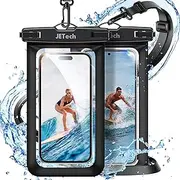 [JETech] Waterproof Phone Pouch, Water Proof Case for iPhone 16 15 14 13 Pro Max Plus, for Samsung Galaxy S24 S23 Ultra and Others up to 7.2 Inch, IPX8 Dry Bag with Lanyard, 2 Pack (Black+Black)