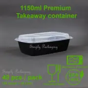 Reusable Heavy Duty Takeaway Food Containers Plastic rectangular 1150ml 40 pcs