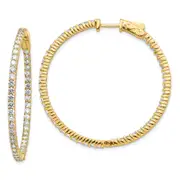 14k Yellow Gold Diamond Round Hoop w/Safety Clasp Earrings