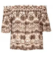 NEW WITCHERY PRINT OFF-SHOULDER BLOUSE AMARETTO SIZE 12, 14