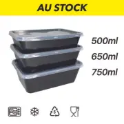Black Take away Plastic Rectangle Food Containers 500,650,750ml Food Grade NEW