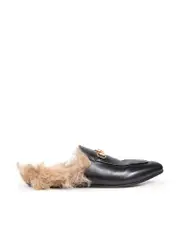 Black Princetown Shearling Lined Horsebit Mules