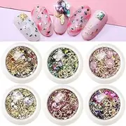 6 Wheels Mixed Sparkle Nail Art Rhinestones Diamonds Crystals Beads Artificial Pearls and Gold Silver Nail Studs Gems Metal Rivets Charms Hollow Moon Star Shaped (Micro Mini Stones kit)