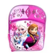 Disney Frozen Elsa & Anna Olaf Large 16″ Backpack Pink Glittery girl's bookbag