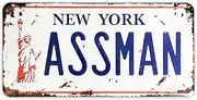 Embossed Vintage Prop Number Tag, Assman, Vanity License Plate, Seinfeld | Cosmo Kramer, 6x12 Inch