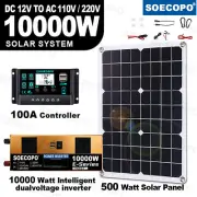 10000W Solar Kit 500W Panel 100A MPPT Controller DC Cable 12V/24V to 220V/110V7e