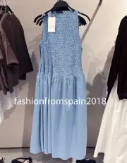 ZARA NEW WOMAN GINGHAM MIDI DRESS SMOCKED WHITE BLUE WHITE XS-XXL 3067/329/044