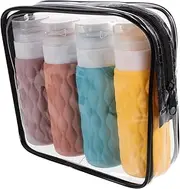 VICASKY 4pcs Squeeze Travel Bottles Shampoo and Lotion Dispenser Refillable Empty Containers Cherry Blossom with Storage Bag