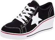 [Padgene] Women's Canvas High-Heeled Shoes Lace Up Fashion Sneakers Platform Wedges Pump Shoes