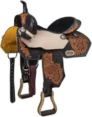 12" Childs Western Saddle - Benton Barrel- All Leather - Two Tone - Suede Seat