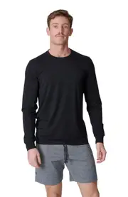 LEISURE LAB Long Sleeve Everyday T-Shirt in Matte Black at Nordstrom, Size Medium