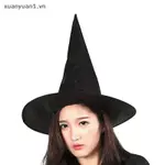 XUAN 萬聖節女巫帽成人黑色女巫帽化妝舞會巫師服裝頂部尖頭帽角色扮演道具派對裝飾 VN