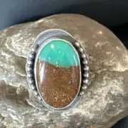 Native American Navajo Sterling Silver Green Turquoise Ring Sz 8 15917