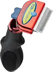 FURminator DeShedding Brush Comb tool, For Short Hair Small Dogs (Metallic Red), Reduces Loose Hair From Shedding Up to 90 percent, Removes Loose Undercoat, FURejector Hair Removal Button