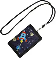 [HJDJBD] Space Motif Children's Neck Pouch, Purse, Boys Purse, Metal Chain Boys for Hanging, Children's Purses with Lanyard, for Teenagers, Girls, Blue, hat Nicht, Does not Have