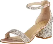[J's.o.l.e] Women's Sparkly Open Toe Low Block Heel Rhinestone Dress Sandals Wedding Shoes for Bride