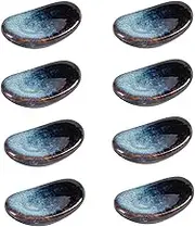 STE-CER Ceramic Chopsticks Holder,Japanese Chopstick Rest,Spoon,knife & Fork Stand,Set of 8 (Starry blue)