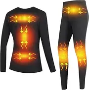 [IMYOGI] Cozy Heated Thermal Underwear Set Men, USB Electric Winter Warm Long Sleeve Fleece Lined Base Layer Sport Top & Bottom for Cold Weather