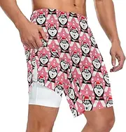 [ZZXXB] Merry Christmas Husky Dog Athletic Shorts for Men with Pockets 2 in 1 Quick Dry Running Shorts S-3XL