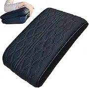 Car Armrest Cushion, Soft Leather Car Center Console Cushion Pad Stuffed with Memory Foam Universal Armrest Cover with Elastic for Comfortable Driving, Black, 13x5x2