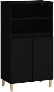 Buffet Sideboard, Kitchen Storage Cabinet with 2 Open Shelves & 4 Compartments, Buffet Cabinet Highboard Floor Cabinet Cupboard for Dining Room, Black 60x36x110 cm Engineered Wood