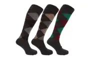 Mens Traditional Argyle Pattern Long Length Lambs Wool Blend Socks (Pack Of 3) (Shades of Grey) (UK Shoe 6-11, EUR 39-45)