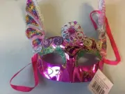 Rainbow Fox Ear Half Pink Mask Halloween Mardi Gras Masquerade Party Costume