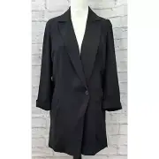 Next Tailoring Blazer Jacket Size 8 Tall Black Longline Pockets Textured BNWT