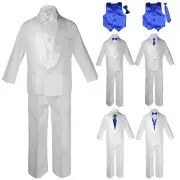 7pc Boy Baby White Shawl Lapel Suits Tuxedo Pick Satin Necktie Vest 8-20
