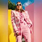 Balmain Pink Tweed Checked Double Breast Blazer NWT FR34 XS