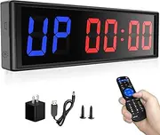 Naoeleii Gym Timer Clock for Home Gym with Remote, 1.5" Gym Clock Timer Stopwatch Count Down/Up, Workout Timer Interval Clock with Buzzer, LED Interval Training Timer for Home Garage Outdoors